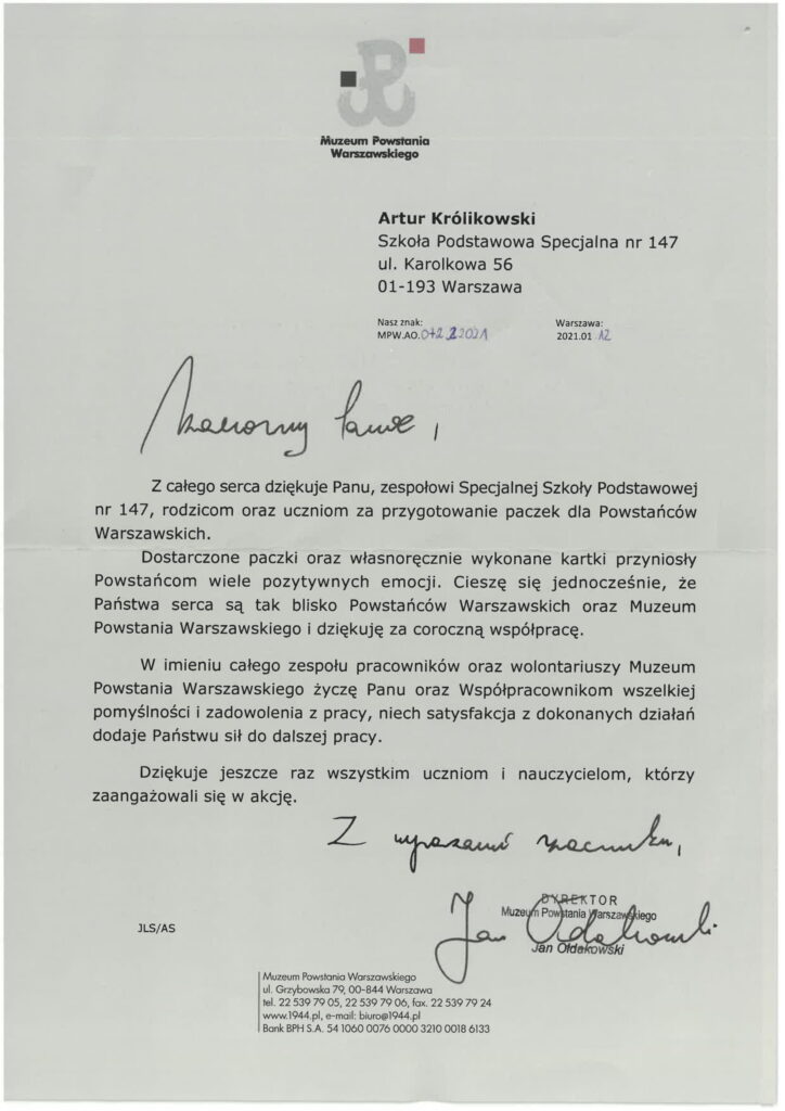 KARTKA Z ŻYCZENIAMI BOŻONARODZENIOWYMI DLA POWSTAŃCÓW WARSZWSKICH