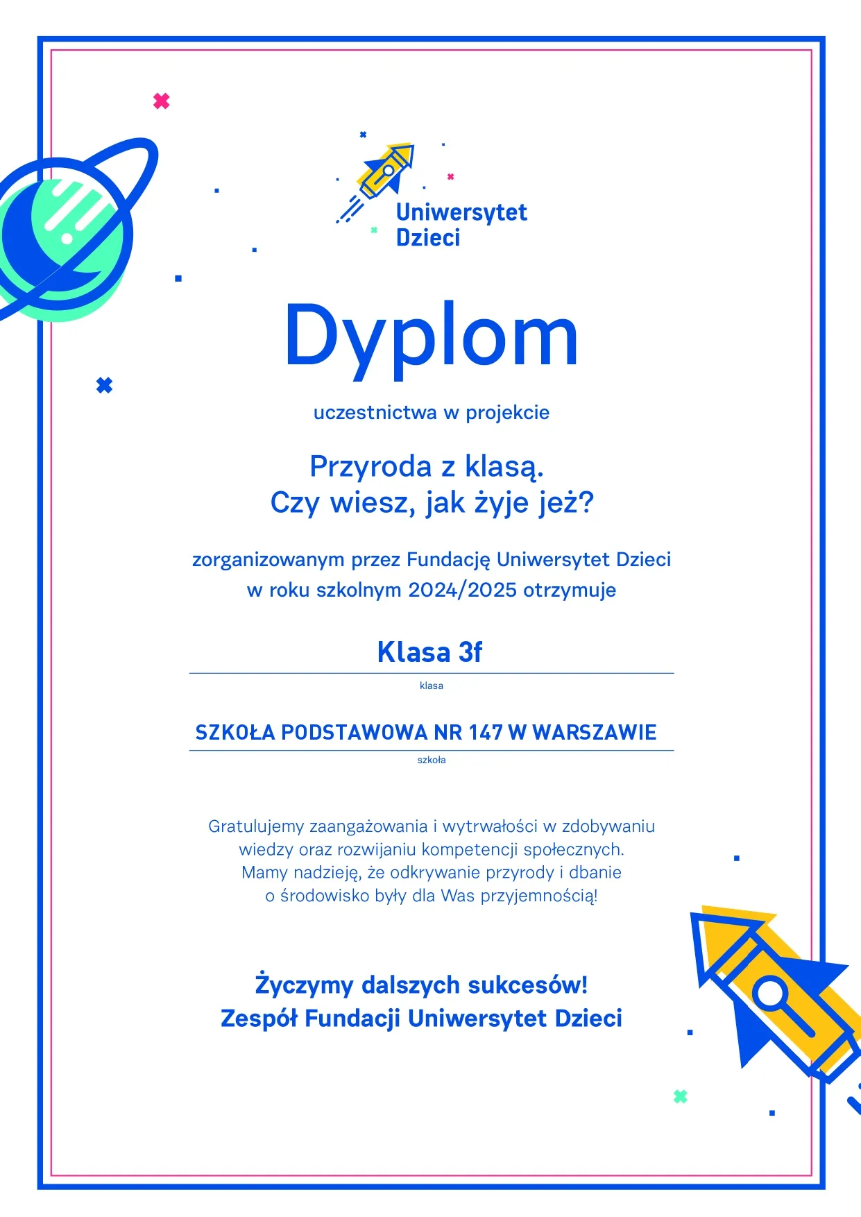 Certyfikat ukończenia projektu ogólnopolskiego